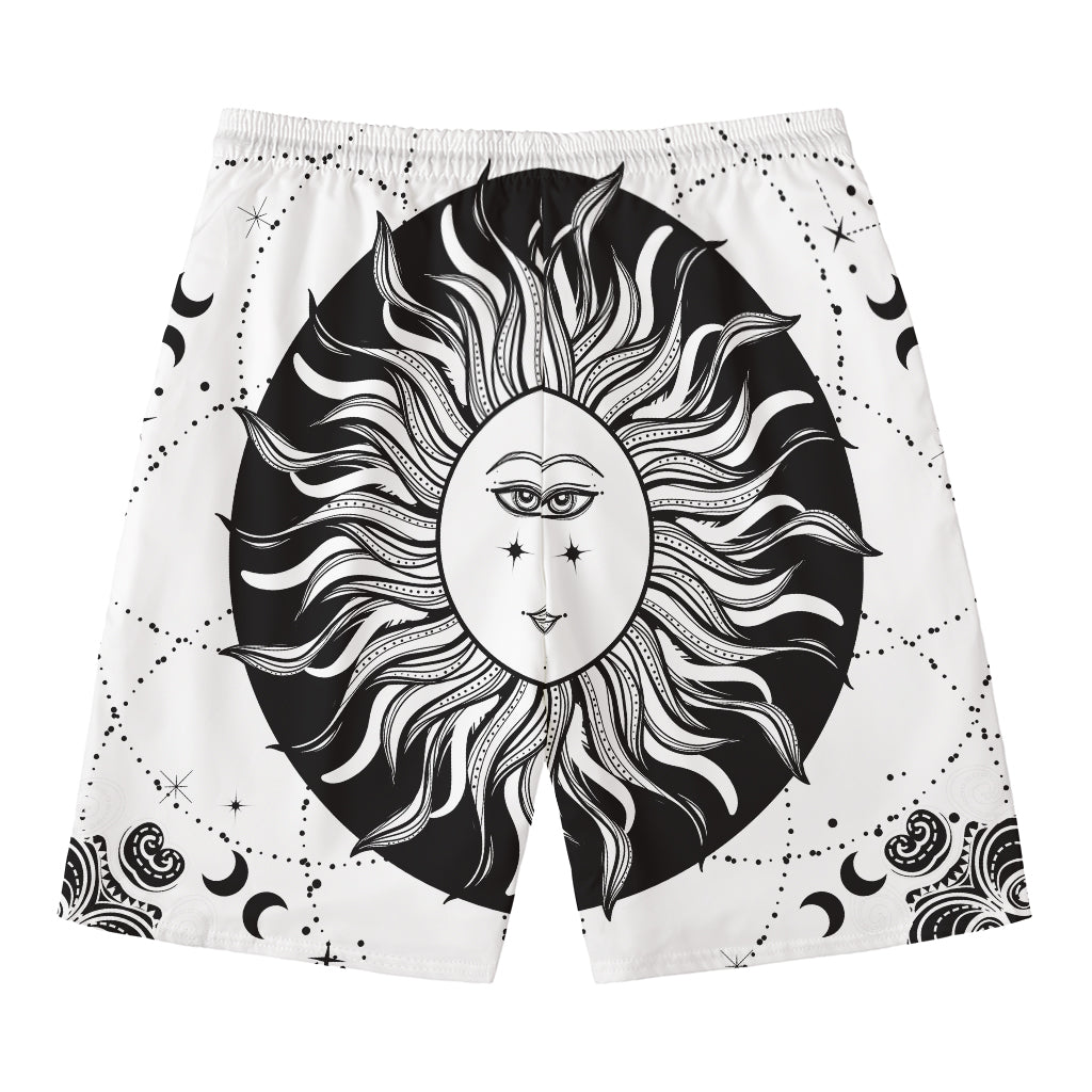 Black And White Celestial Sun Print Men's Swim Trunks