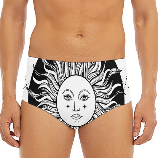 Black And White Celestial Sun Print Men's Triangle Swim Briefs