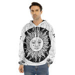Black And White Celestial Sun Print Men's Velvet Pullover Hoodie