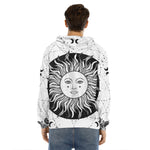 Black And White Celestial Sun Print Men's Velvet Pullover Hoodie