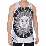 Black And White Celestial Sun Print Men's Velvet Tank Top