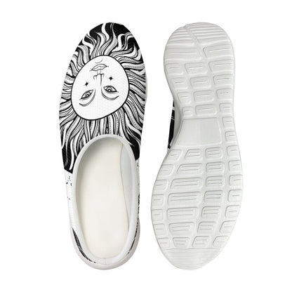 Black And White Celestial Sun Print Mesh Casual Shoes