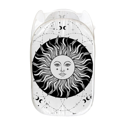 Black And White Celestial Sun Print Mesh Laundry Hamper