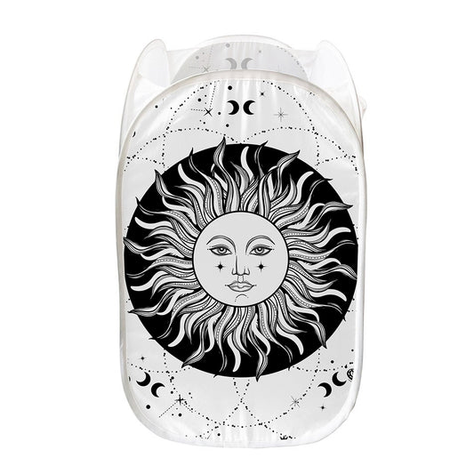 Black And White Celestial Sun Print Mesh Laundry Hamper