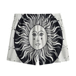 Black And White Celestial Sun Print Mesh Shorts