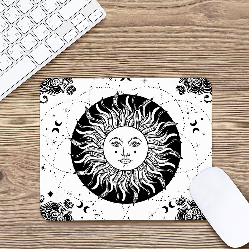 Black And White Celestial Sun Print Mouse Pad