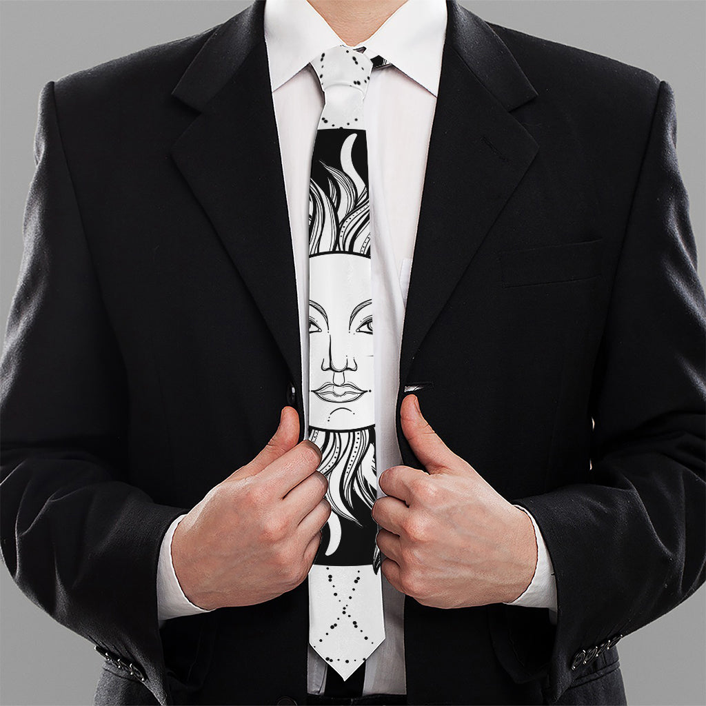 Black And White Celestial Sun Print Necktie