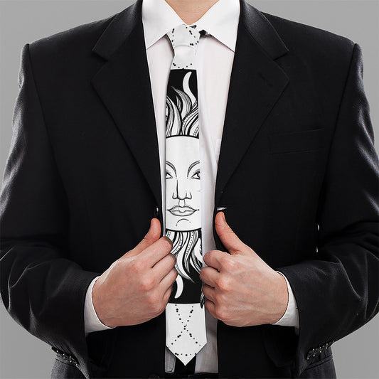 Black And White Celestial Sun Print Necktie