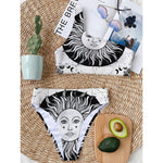 Black And White Celestial Sun Print One Shoulder Bikini Top