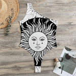 Black And White Celestial Sun Print One Shoulder Bodysuit