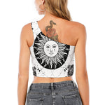 Black And White Celestial Sun Print One Shoulder Crop Top