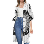 Black And White Celestial Sun Print Open Front Beach Cover Up