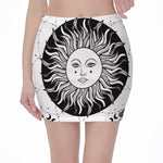 Black And White Celestial Sun Print Pencil Mini Skirt