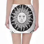 Black And White Celestial Sun Print Pencil Mini Skirt
