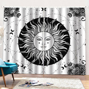 Black And White Celestial Sun Print Pencil Pleat Curtains