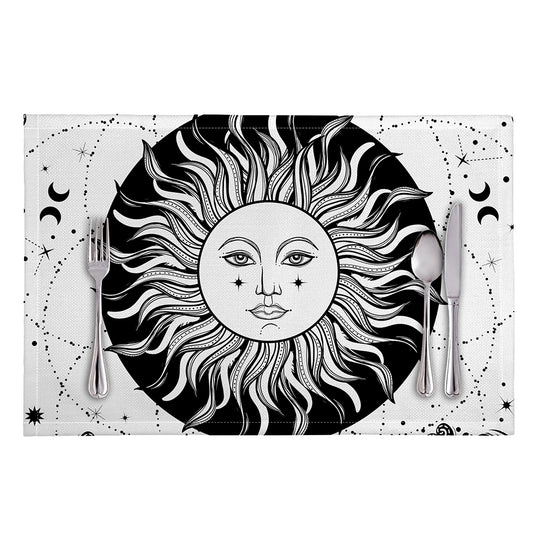Black And White Celestial Sun Print Placemat
