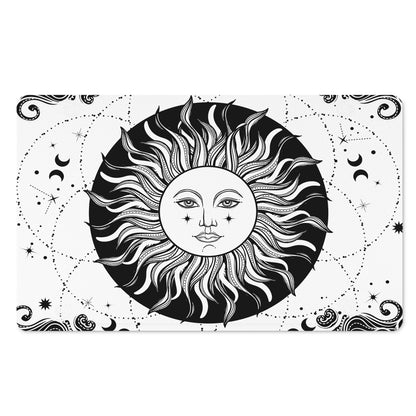 Black And White Celestial Sun Print Polyester Doormat
