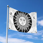 Black And White Celestial Sun Print Polyester Flag