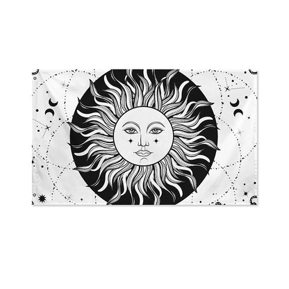 Black And White Celestial Sun Print Polyester Flag