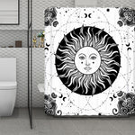 Black And White Celestial Sun Print Polyester Shower Curtain