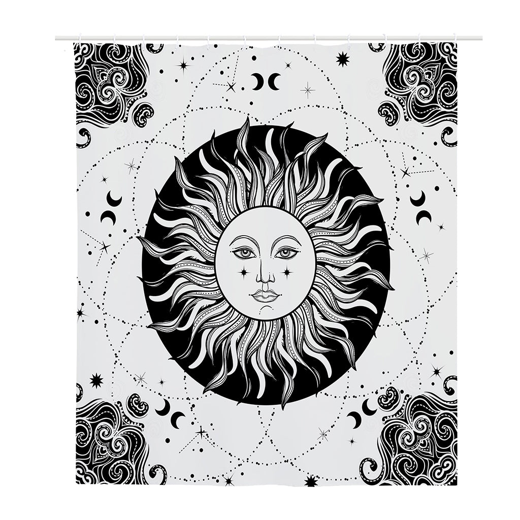 Black And White Celestial Sun Print Polyester Shower Curtain