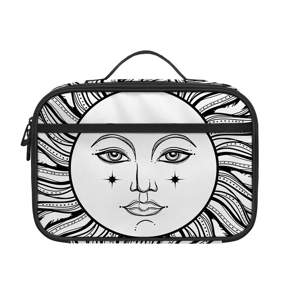 Black And White Celestial Sun Print Portable Lunch Bag