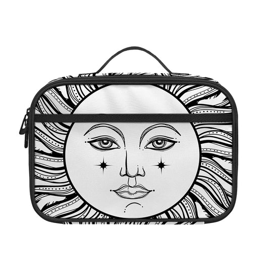 Black And White Celestial Sun Print Portable Lunch Bag