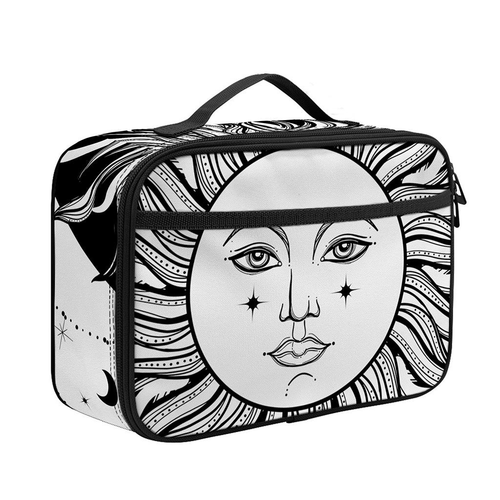 Black And White Celestial Sun Print Portable Lunch Bag