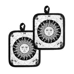 Black And White Celestial Sun Print Pot Holders