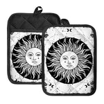 Black And White Celestial Sun Print Pot Holders With Pocket