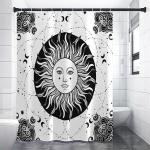 Black And White Celestial Sun Print Premium Shower Curtain