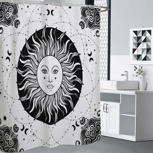 Black And White Celestial Sun Print Premium Shower Curtain