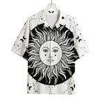 Black And White Celestial Sun Print Rayon Hawaiian Shirt