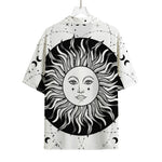 Black And White Celestial Sun Print Rayon Hawaiian Shirt