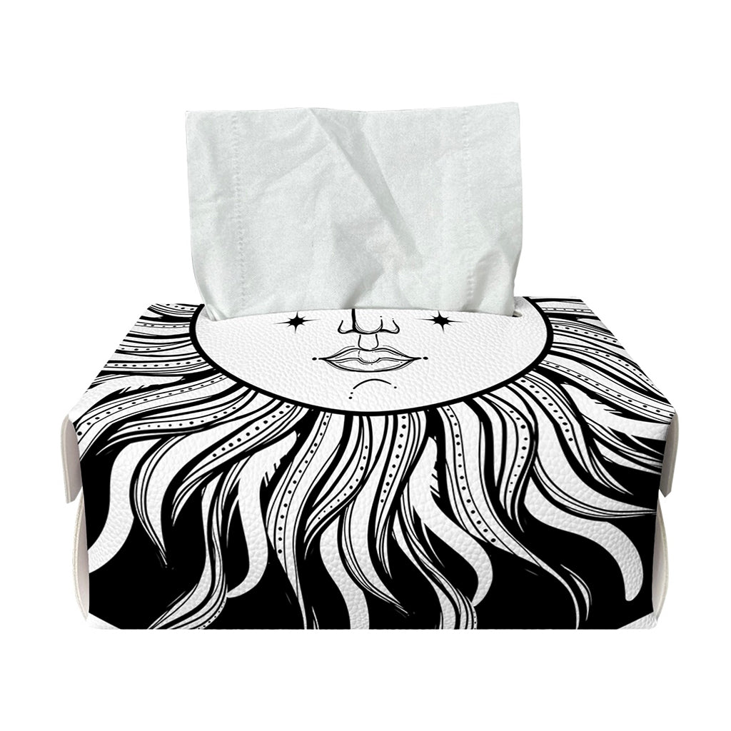 Black And White Celestial Sun Print Rectangle Tissue Box Cover