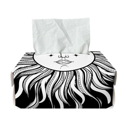 Black And White Celestial Sun Print Rectangle Tissue Box Cover
