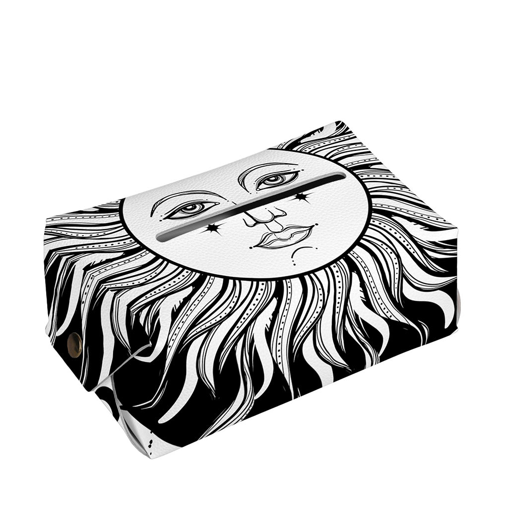 Black And White Celestial Sun Print Rectangle Tissue Box Cover