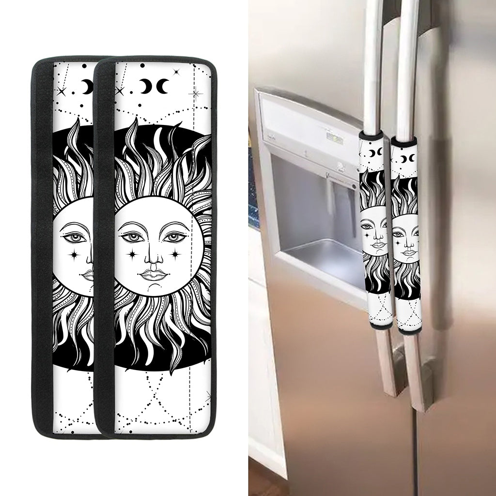 Black And White Celestial Sun Print Refrigerator Handle Covers
