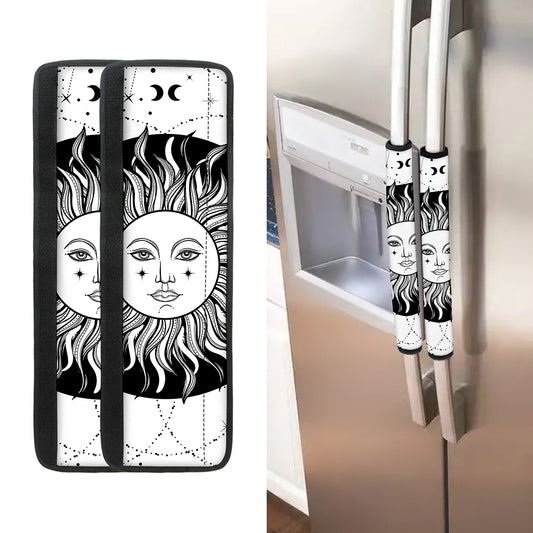 Black And White Celestial Sun Print Refrigerator Handle Covers