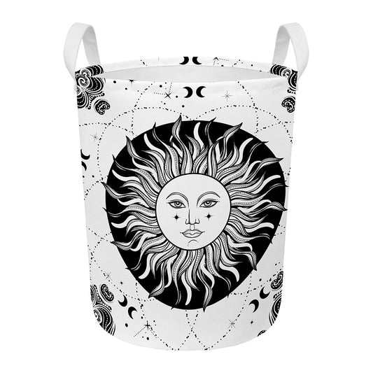 Black And White Celestial Sun Print Round Laundry Basket