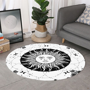 Black And White Celestial Sun Print Round Rug