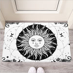 Black And White Celestial Sun Print Rubber Doormat