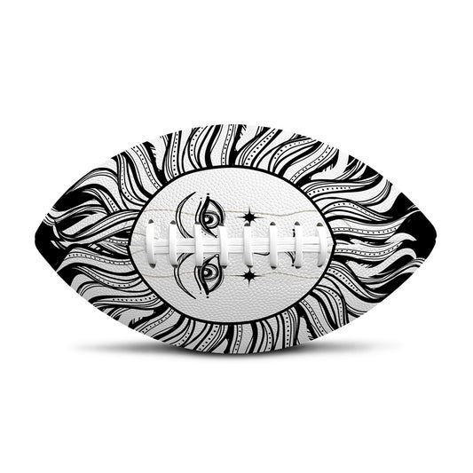 Black And White Celestial Sun Print Rugby Ball