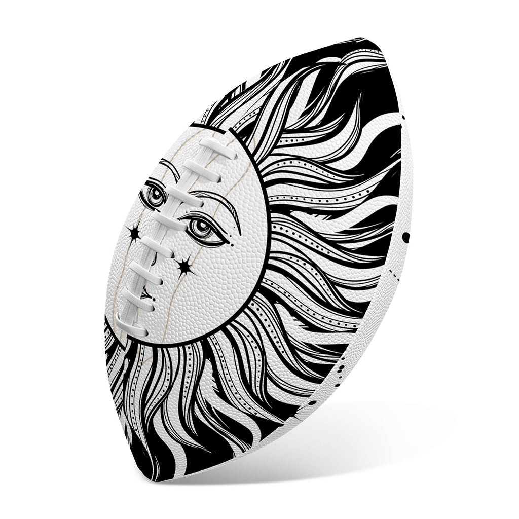 Black And White Celestial Sun Print Rugby Ball