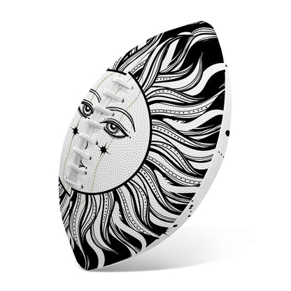 Black And White Celestial Sun Print Rugby Ball