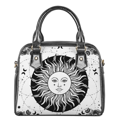 Black And White Celestial Sun Print Shoulder Handbag