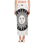 Black And White Celestial Sun Print Side Slit Maxi Skirt