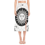 Black And White Celestial Sun Print Side Slit Midi Skirt