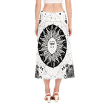 Black And White Celestial Sun Print Side Slit Midi Skirt