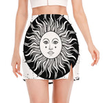 Black And White Celestial Sun Print Side Slit Mini Skirt